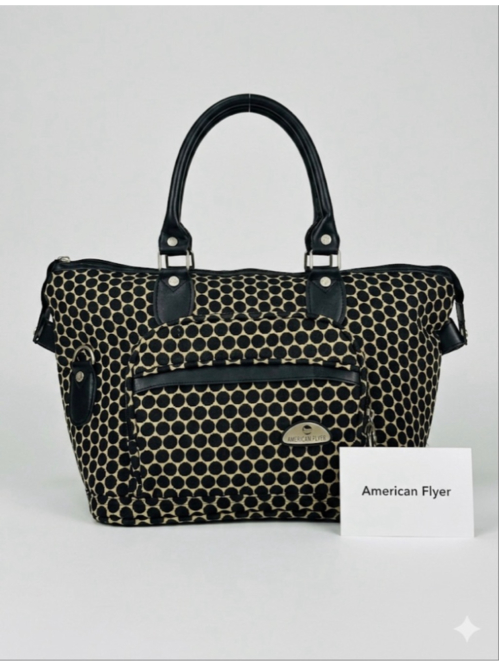 American Flyer Travel Bag Black Beige Polka Dot